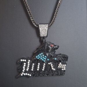 LARGE Black Lions Pendant Necklace with lots of sparkling accents